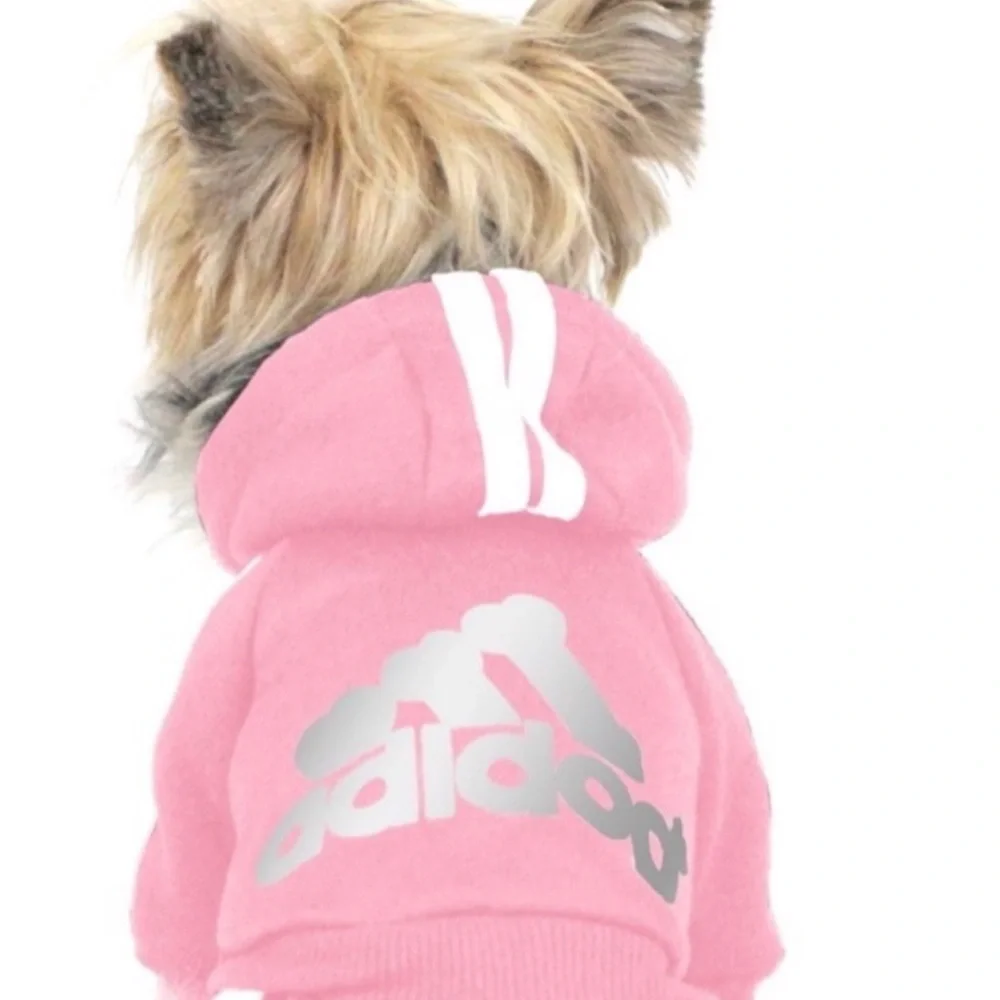 Pink Adidog Pet Hoodie and Pants Set